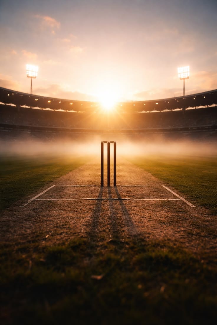 Floodlit cricket pitch and stumps — KSM Cricket Academy talent hunt website